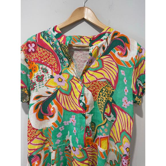 Christina Vergoni Made In‎ Italy Womens Linen Floral Printed Multi Dress Sz Med - Picture 3 of 7